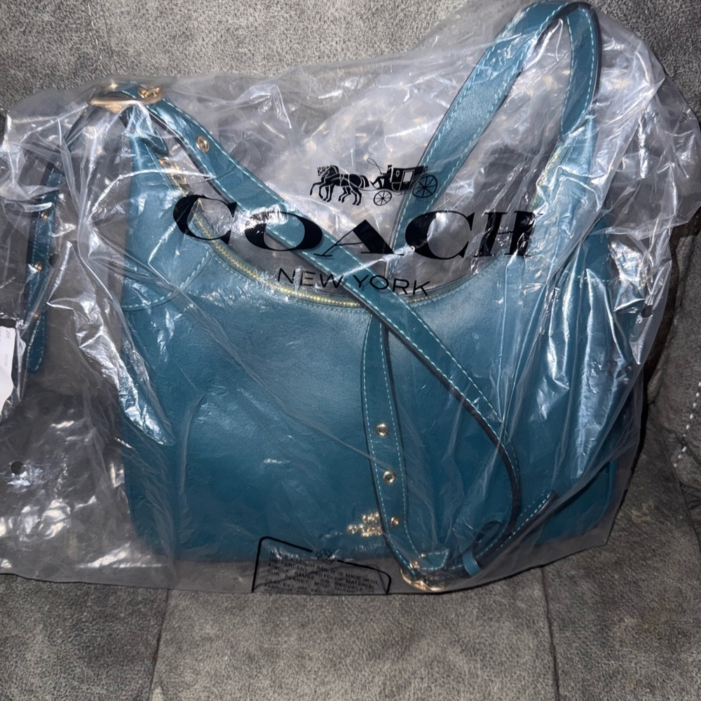 COACH Ella Shoulder Bag in Gold/Teal Ink - Picture 5 of 5